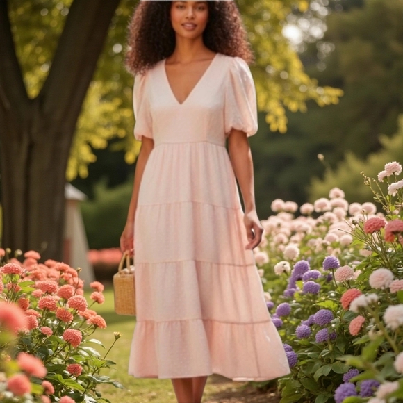 Lulus Dresses & Skirts - Lulus Tied With Love Light Pink Tiered Tie-Back Midi Dress